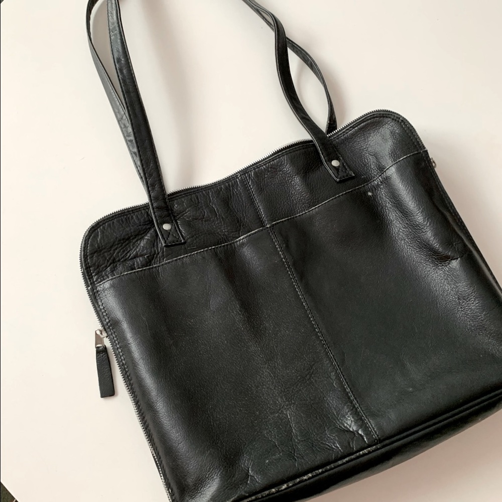 J JILL black leather large shoulder bag office tote